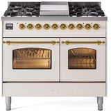 Nostalgie II 40 Inch Dual Fuel Natural Gas Freestanding Range in Antique White with Brass Trim