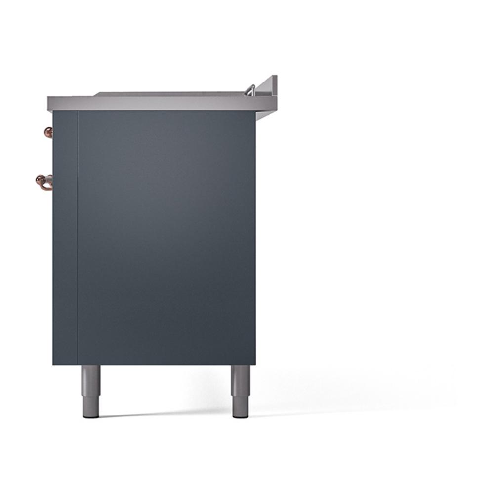 ILVE UN60FSQNMPBGPLP Nostalgie II Noblesse 60 inch Dual Fuel Range (7 Sealed Burners + Griddle + French Top, Liquid Propane, Solid Door, Blue Grey, Copper)