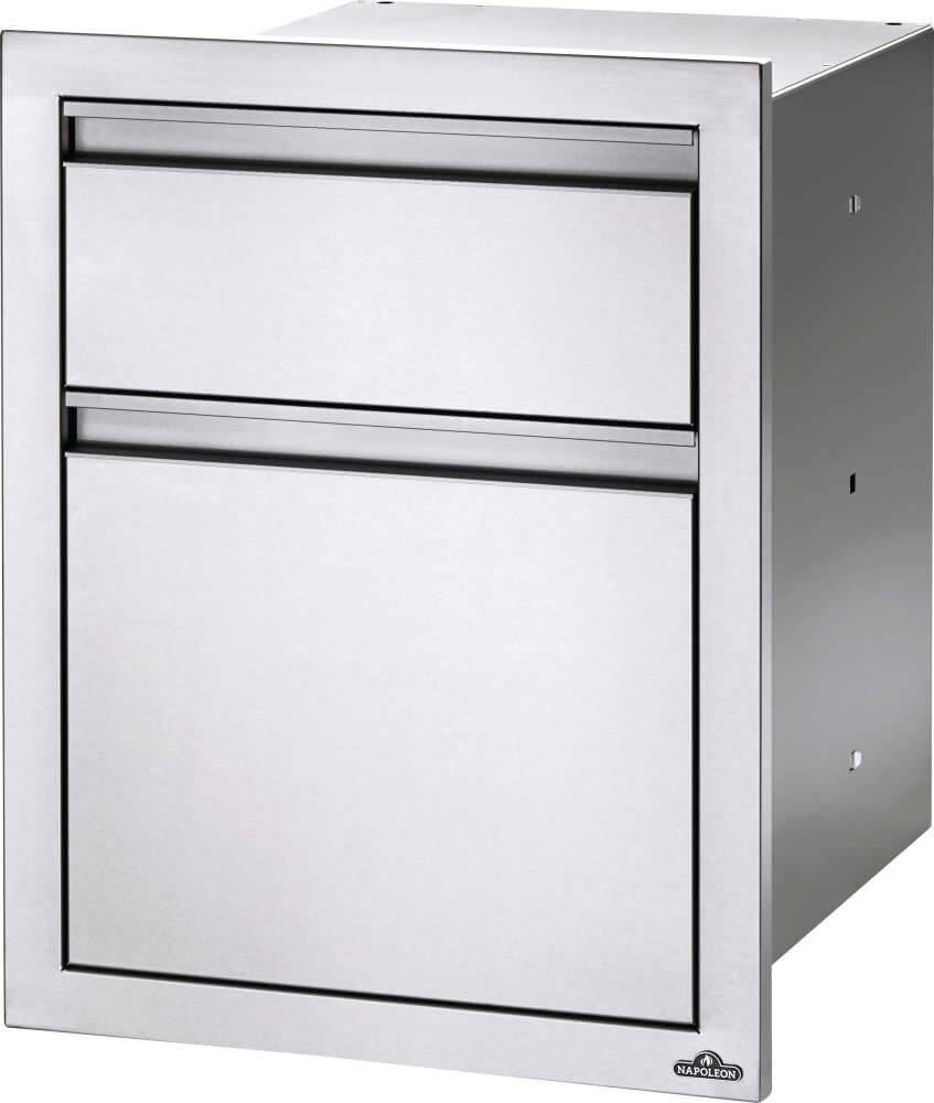18 x 24 inch Double Drawer: Waste Bin with Waste Bin, Stainless Steel