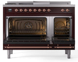 Nostalgie II 48 Inch Dual Fuel Liquid Propane Freestanding Range in Burgundy with Copper Trim