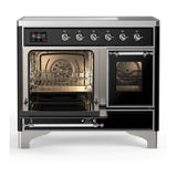 ILVE UMDIB40NR3BKC Majestic III 40 inch Induction Range with 6 Elements, 3.82 cu. ft. Total Oven Capacity (Triple Glass Door, Glossy Black, Chrome)