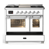 ILVE UMD40FNR3WHC Majestic III 40 inch Dual Fuel Range with 6 Burners and Griddle, Dual Function Burner up to 25,000 BTU (Natural Gas, Triple Glass Door, White, Chrome)