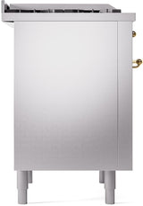 Nostalgie II 36 Inch Dual Fuel Natural Gas Freestanding Range in Stainless Steel with Brass Trim