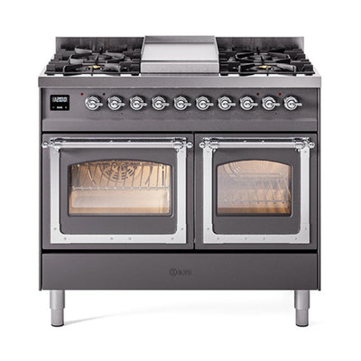 ILVE UND40FNMPMGC Nostalgie II Noblesse 40 inch Dual Fuel Range (Natural Gas, Triple Glass Door, Graphite Matte, Chrome)