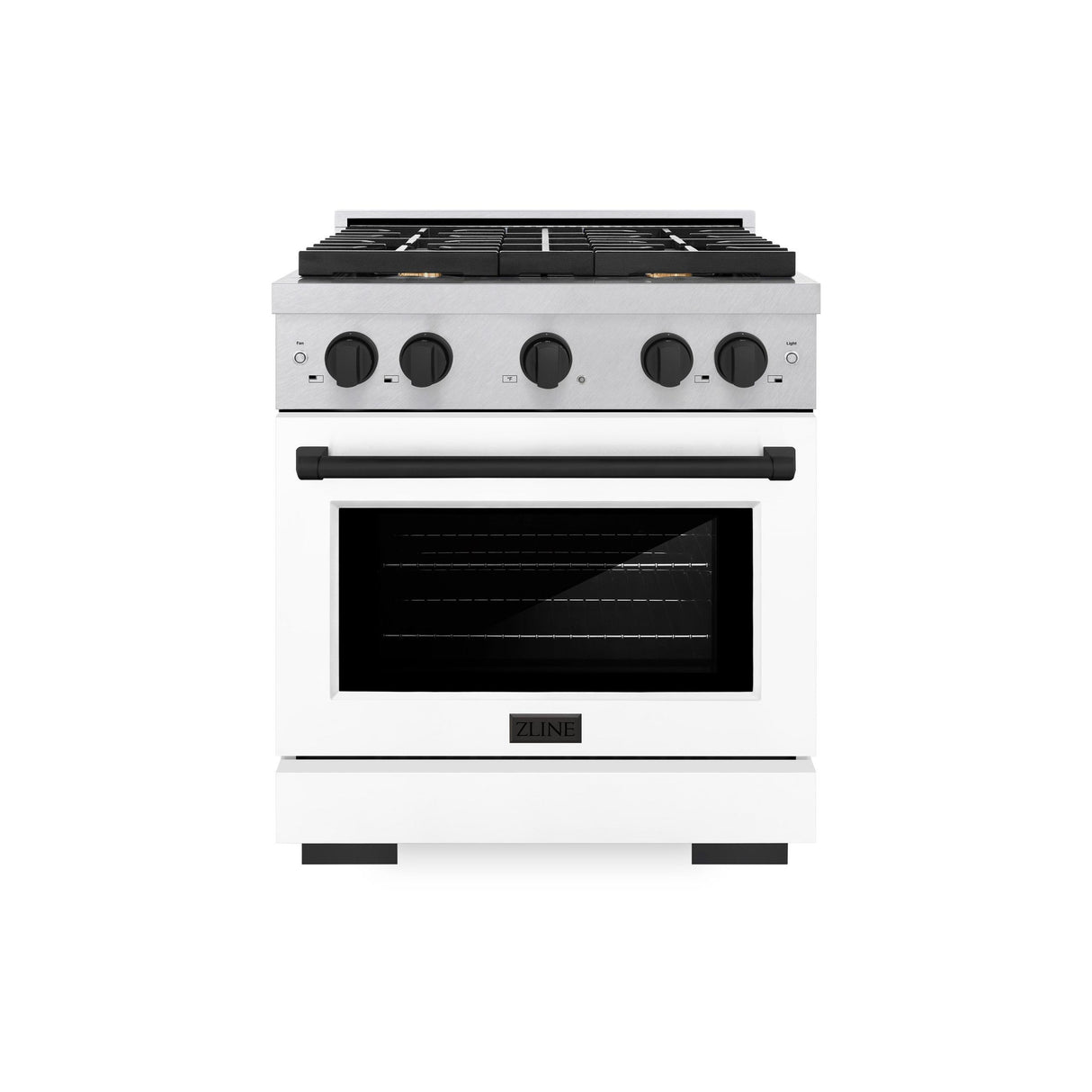 ZLINE Autograph Edition 30 in. 4.2 cu. ft. 4 Burner Gas Range with Convection Gas Oven in DuraSnow' Stainless Steel with White Matte Door and Matte Black Accents (SGRSZ-WM-30-MB)