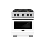 ZLINE Autograph Edition 30 in. 4.2 cu. ft. 4 Burner Gas Range with Convection Gas Oven in DuraSnow' Stainless Steel with White Matte Door and Matte Black Accents (SGRSZ-WM-30-MB)