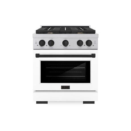 ZLINE Autograph Edition 30 in. 4.2 cu. ft. 4 Burner Gas Range with Convection Gas Oven in DuraSnow' Stainless Steel with White Matte Door and Matte Black Accents (SGRSZ-WM-30-MB)