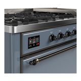 ILVE UM60FQNR3BGB Majestic III 60 inch Dual Fuel Range with 9 Burners and Griddle, Dual Function Burner up to 25,000 BTU (Natural Gas, Solid Door, Blue Grey, Burnished)