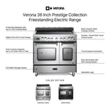 Verona VPFSEE365DSS 36 inch Prestige Series Freestanding Double Oven Electric Range with 5 Elements, 3.5 cu. ft. Total Oven Capacity, European Convection (Stainless Steel)