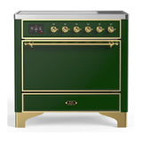 ILVE UMIB36QNR3EGG Majestic III 36 inch Induction Range with 6 Elements, 3.5 cu. ft. Total Oven Capacity (Solid Door, Emerald Green, Brass)