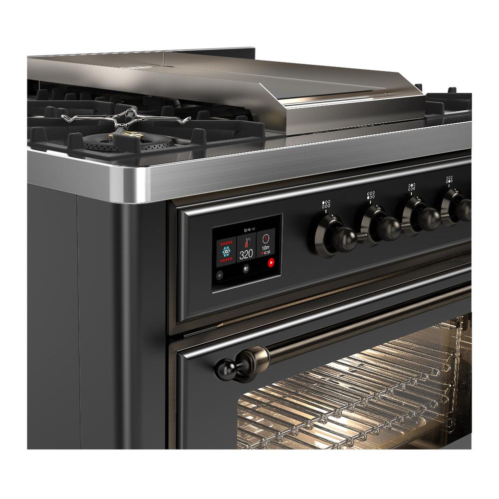 ILVE UM36FNR3MGBLP Majestic III 36 inch Dual Fuel Range with 6 Black Brass Burners and Griddle, Dual Function Burner up to 25,000 BTU (Triple Glass Door, Graphite Matte, Burnished, Liquid Propane)