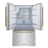 ZLINE Autograph Edition 36 in. 28.9 cu. ft. Standard-Depth French Door External Water Dispenser Refrigerator with Dual Ice Maker in Fingerprint-Resistant Stainless Steel and Champagne Bronze Helix Handles (RSMZ-W-36-KCB)