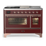 ILVE UM48FSNR3BUP Majestic III 48 inch Dual Fuel Range with 5 Black Brass Burners, Griddle and French Top, Dual Function Burner up to 25,000 BTU (Natural Gas, Triple Glass Door, Burgundy, Copper)