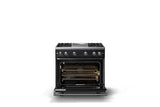 36"W. Sealed Burner Gas Range (Burner: 4g, Finish: Onyx, Trim: Polished Chrome, Fuel: Natural Gas)