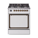 ILVE UN30QNMPWHBLP Nostalgie II Noblesse 30 inch Dual Fuel Range (Liquid Propane, Solid Door, White, Burnished)