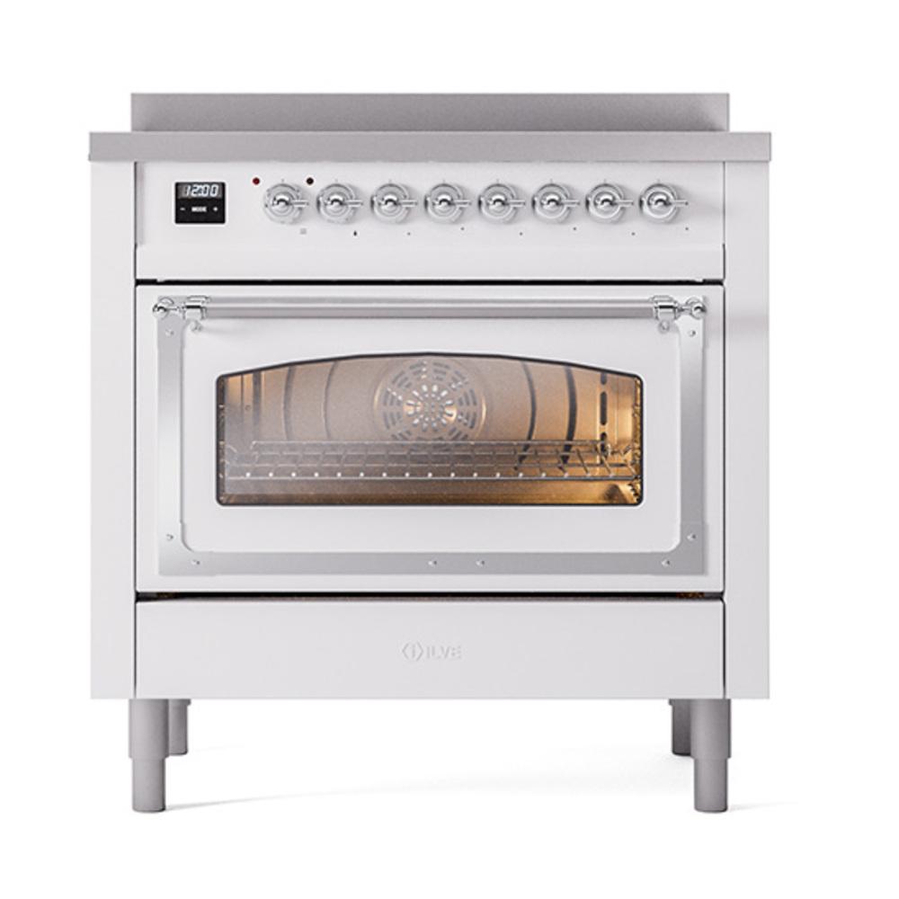 ILVE UNI366NMPWHC Nostalgie II Noblesse 36 inch Induction Range (Triple Glass Door, White, Chrome)