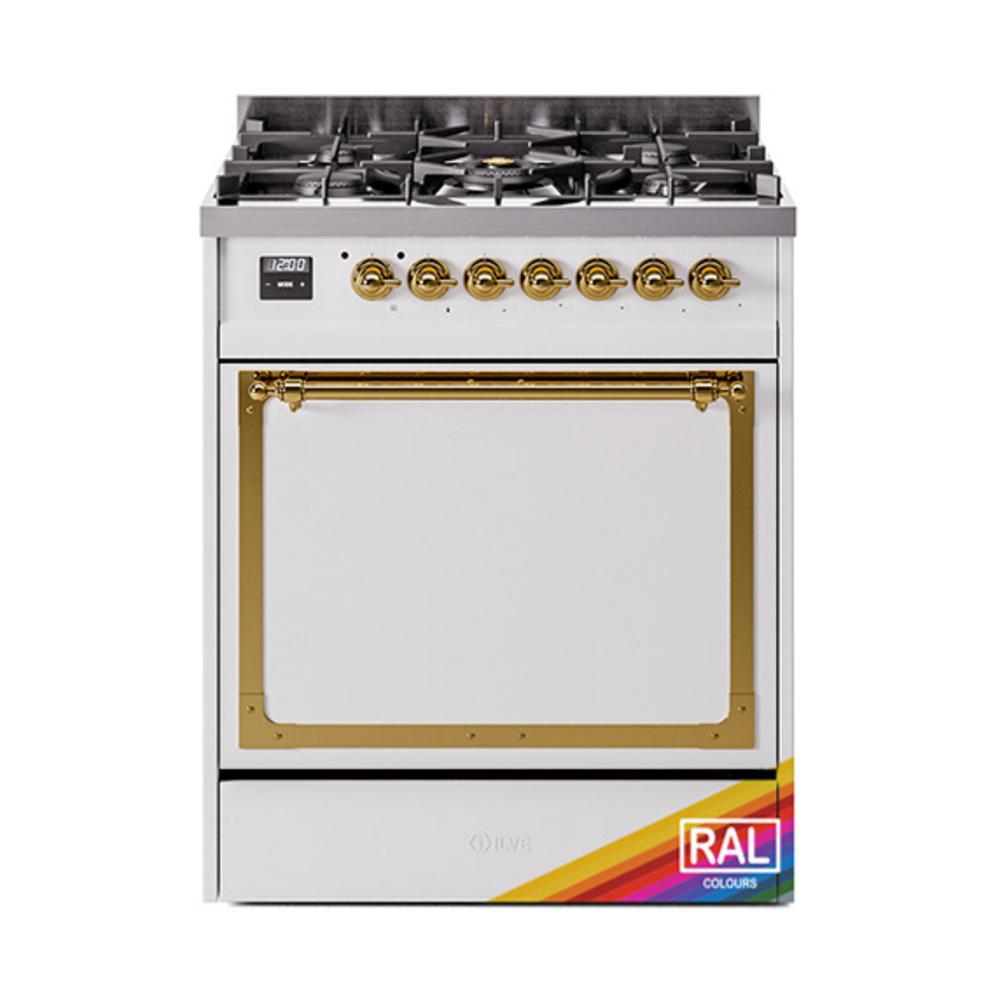 ILVE UN30QNMPRAG Nostalgie II Noblesse 30 inch Dual Fuel Range (Natural Gas, Solid Door, RAL, Brass)