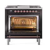 ILVE UN36FNMPBKP Nostalgie II Noblesse 36 inch Dual Fuel Range (Natural Gas, Triple Glass Door, Glossy Black, Copper)