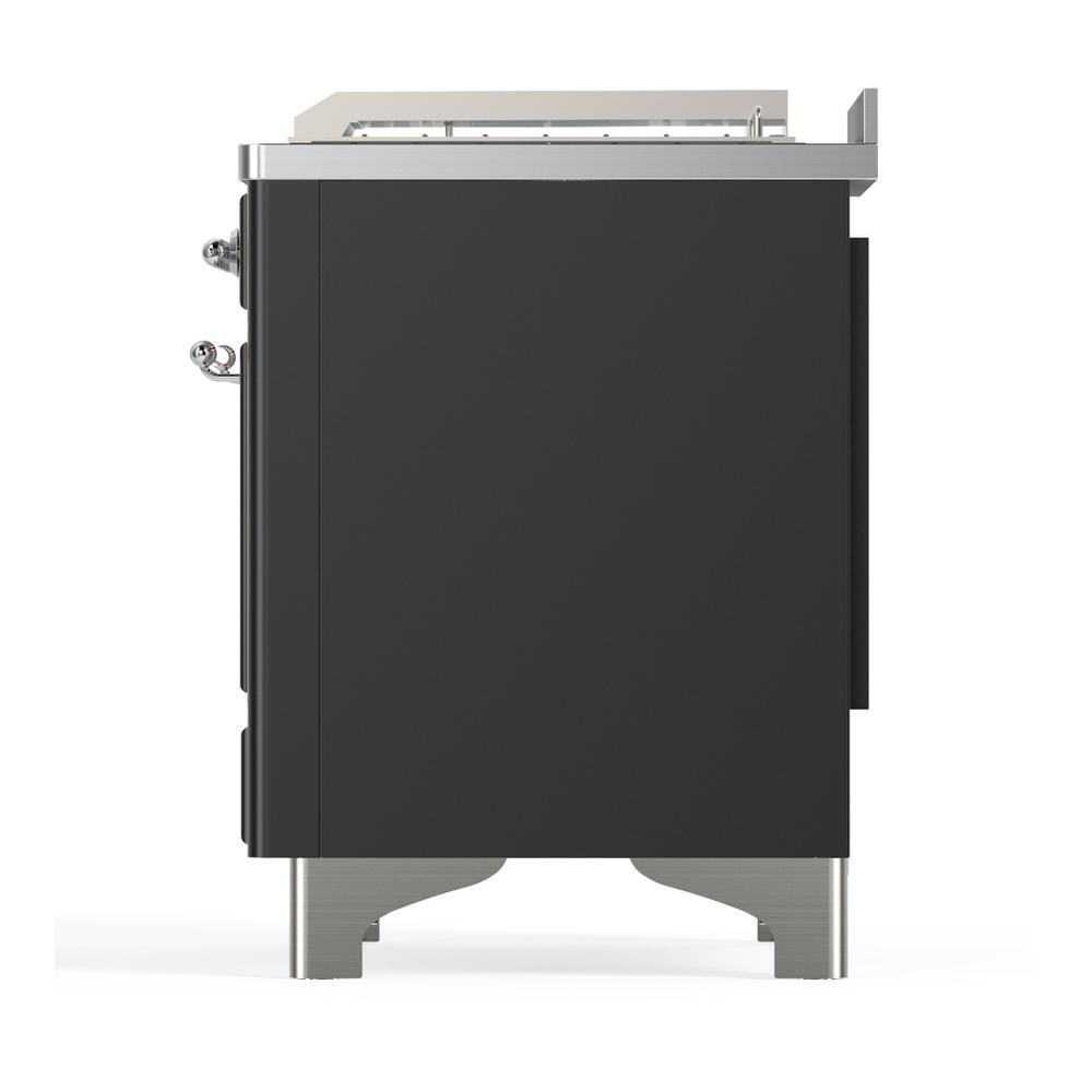ILVE UM48FSNR3MGCLP Majestic III 48 inch Dual Fuel Range with 5 Black Brass Burners, Griddle and French Top, Dual Function Burner up to 25,000 BTU (Liquid Propane, Triple Glass Door, Graphite Matte, Chrome)
