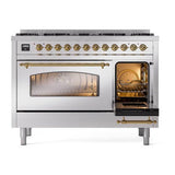 ILVE UP488NMPSSGLP Nostalgie II 48 inch Dual Fuel Range with 8 Total Black Brass Sealed Burners, Brass Trim (Limited Edition) (Liquid Propane, Stainless Steel)