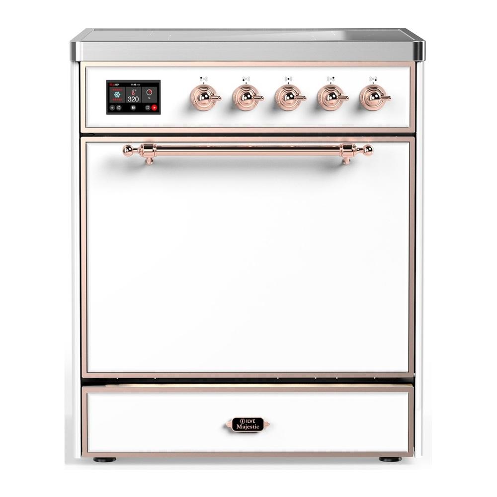 ILVE UMIB30QNR3WHP Majestic III 30 inch Induction Range with 4 Elements, 4 cu. ft. Oven Capacity (Solid Door, White, Copper)