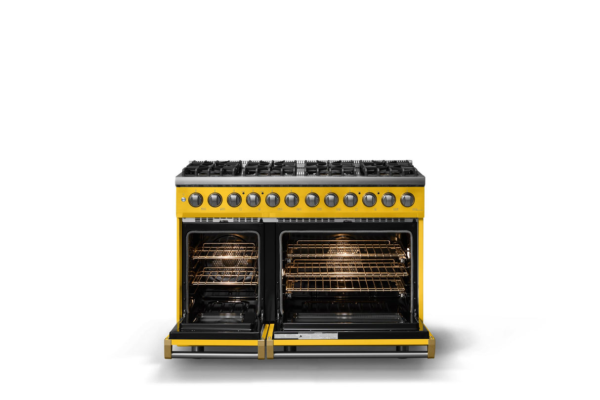 48"W. Dual Fuel Range (Burner: 8b, Finish: Daffodil, Trim: Polished Chrome, Fuel: Propane)