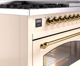 Nostalgie II 48 Inch Dual Fuel Natural Gas Freestanding Range in Antique White with Brass Trim