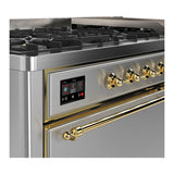 ILVE UM60FQNR3SSG Majestic III 60 inch Dual Fuel Range with 9 Burners and Griddle, Dual Function Burner up to 25,000 BTU (Natural Gas, Solid Door, Stainless Steel, Brass)