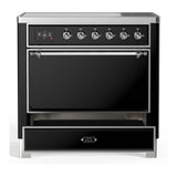 ILVE UMIB36QNR3BKC Majestic III 36 inch Induction Range with 6 Elements, 3.5 cu. ft. Total Oven Capacity (Solid Door, Glossy Black, Chrome)