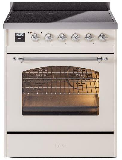 Nostalgie II 30 Inch Electric Freestanding Range in Antique White with Chrome Trim