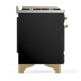 ILVE UMD40FQNR3BKGLP Majestic III 40 inch Dual Fuel Range with 6 Burners and Griddle, Dual Function Burner up to 25,000 BTU (Liquid Propane, Solid Door, Glossy Black, Brass)