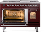 Nostalgie II 48 Inch Dual Fuel Natural Gas Freestanding Range in Burgundy with Chrome Trim
