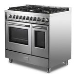 Verona VUFSGG365DSS 36 inch Ultima Collection Double Oven Gas Range with 5 Brass Burners, 4.1 cu. ft. Oven Total Capacity
