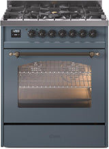 Nostalgie II 30 Inch Dual Fuel Natural Gas Freestanding Range in Blue Grey with Bronze Trim