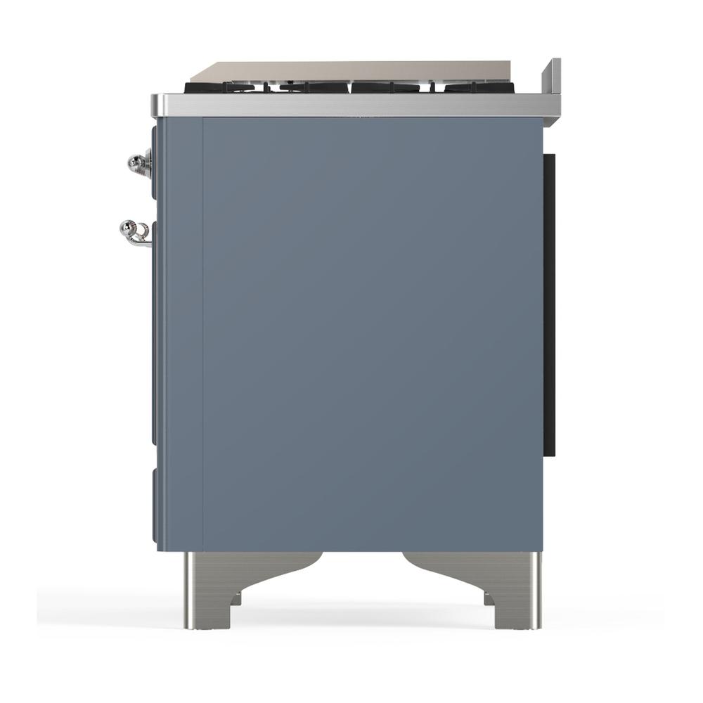ILVE UM48FQNR3BGCLP Majestic III 48 inch Dual Fuel Range with 8 Burners and Griddle, Dual Function Burner up to 25,000 BTU (Liquid Propane, Solid Door, Blue Grey, Chrome)