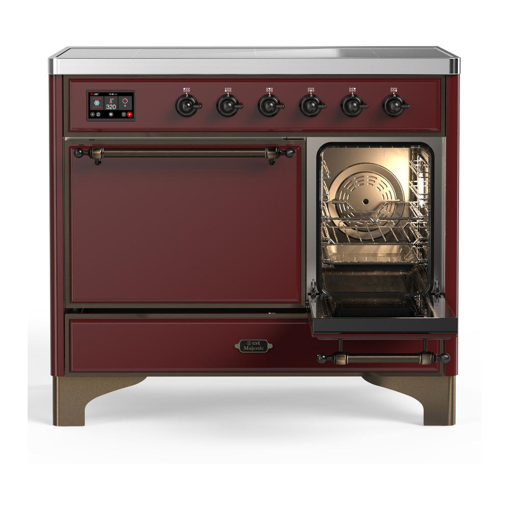 ILVE UMDIB40QNR3BUB Majestic III 40 inch Induction Range with 6 Elements, 3.82 cu. ft. Total Oven Capacity (Solid Door, Burgundy, Burnished)