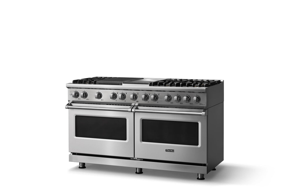 60"W.Dual Fuel Range (Finish: Stainless Steel, Trim: Polished Chrome, Fuel: Natural Gas)