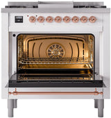 Nostalgie II 36 Inch Dual Fuel Natural Gas Freestanding Range in White with Copper Trim