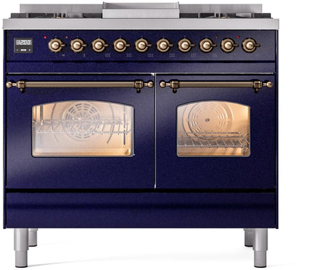 Nostalgie II 40 Inch Dual Fuel Natural Gas Freestanding Range in Blue with Bronze Trim