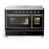 ILVE UMIB48NR3BKC Majestic III 48 inch Induction Range with 6 Elements, 5.02 cu. ft. Total Oven Capacity (Triple Glass Door, Glossy Black, Chrome)