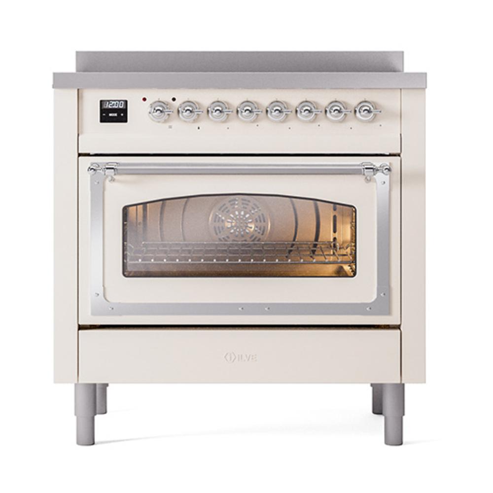 ILVE UNI366NMPAWC Nostalgie II Noblesse 36 inch Induction Range (Triple Glass Door, Antique White, Chrome)