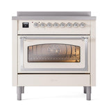 ILVE UNI366NMPAWC Nostalgie II Noblesse 36 inch Induction Range (Triple Glass Door, Antique White, Chrome)