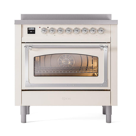 ILVE UNI366NMPAWC Nostalgie II Noblesse 36 inch Induction Range (Triple Glass Door, Antique White, Chrome)