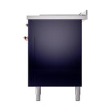 ILVE UN60FSQNMPMBP Nostalgie II Noblesse 60 inch Dual Fuel Range (7 Sealed Burners + Griddle + French Top, Natural Gas, Solid Door, Midnight Blue, Copper)