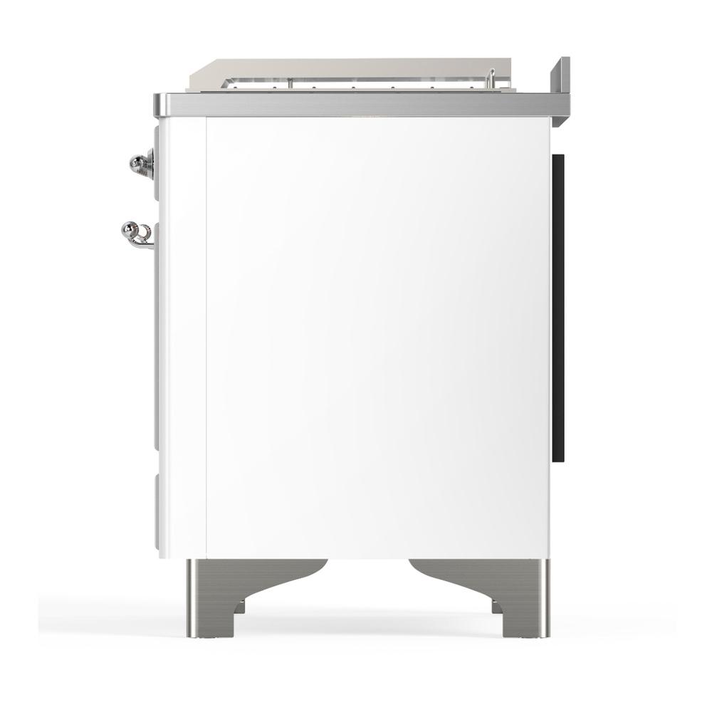 ILVE UM48FSNR3WHC Majestic III 48 inch Dual Fuel Range with 5 Black Brass Burners, Griddle and French Top, Dual Function Burner up to 25,000 BTU (Natural Gas, Triple Glass Door, White, Chrome)