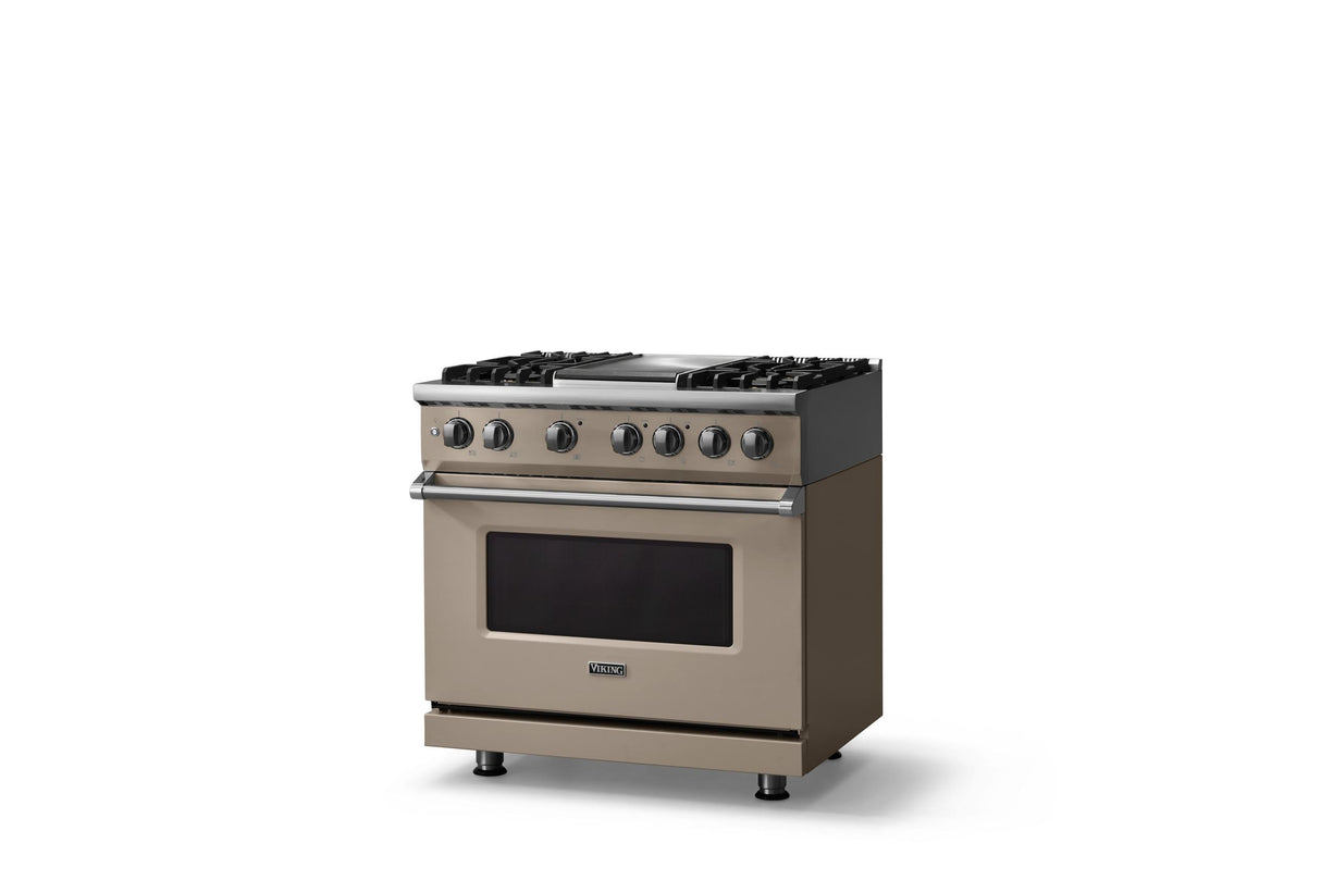 36"W. Dual Fuel Range (Burner: 4g, Finish: Nantucket, Trim: Polished Chrome, Fuel: Natural Gas)