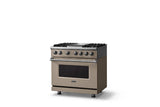 36"W. Dual Fuel Range (Burner: 4g, Finish: Nantucket, Trim: Polished Chrome, Fuel: Natural Gas)