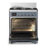 ILVE UM30QNR3BGCLP Majestic III 30 inch Dual Fuel Range with 5 Black Brass Burners, Dual Function Burner up to 25,000 BTU (Liquid Propane, Solid Door, Blue Grey, Chrome)