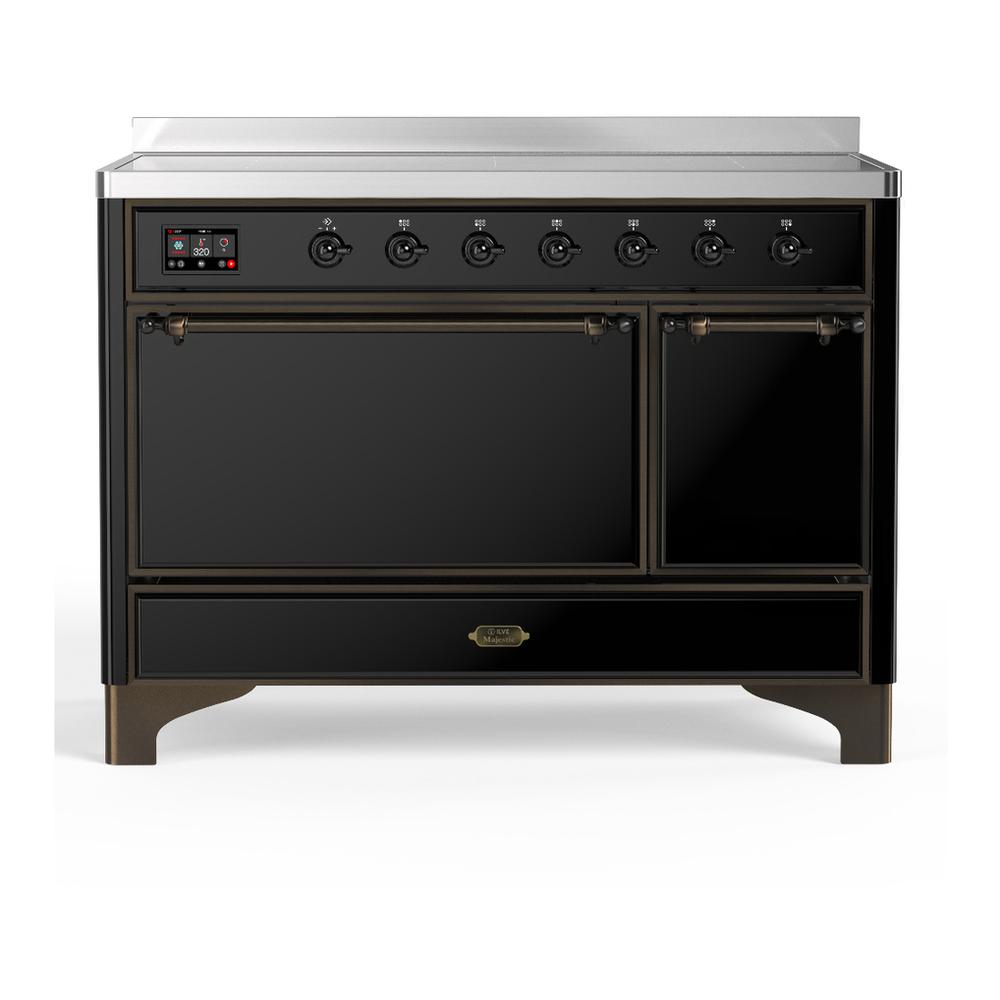 ILVE UMIB48QNR3BKB Majestic III 48 inch Induction Range with 6 Elements, 5.02 cu. ft. Total Oven Capacity (Solid Door, Glossy Black, Burnished)