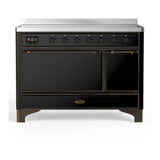 ILVE UMIB48QNR3BKB Majestic III 48 inch Induction Range with 6 Elements, 5.02 cu. ft. Total Oven Capacity (Solid Door, Glossy Black, Burnished)